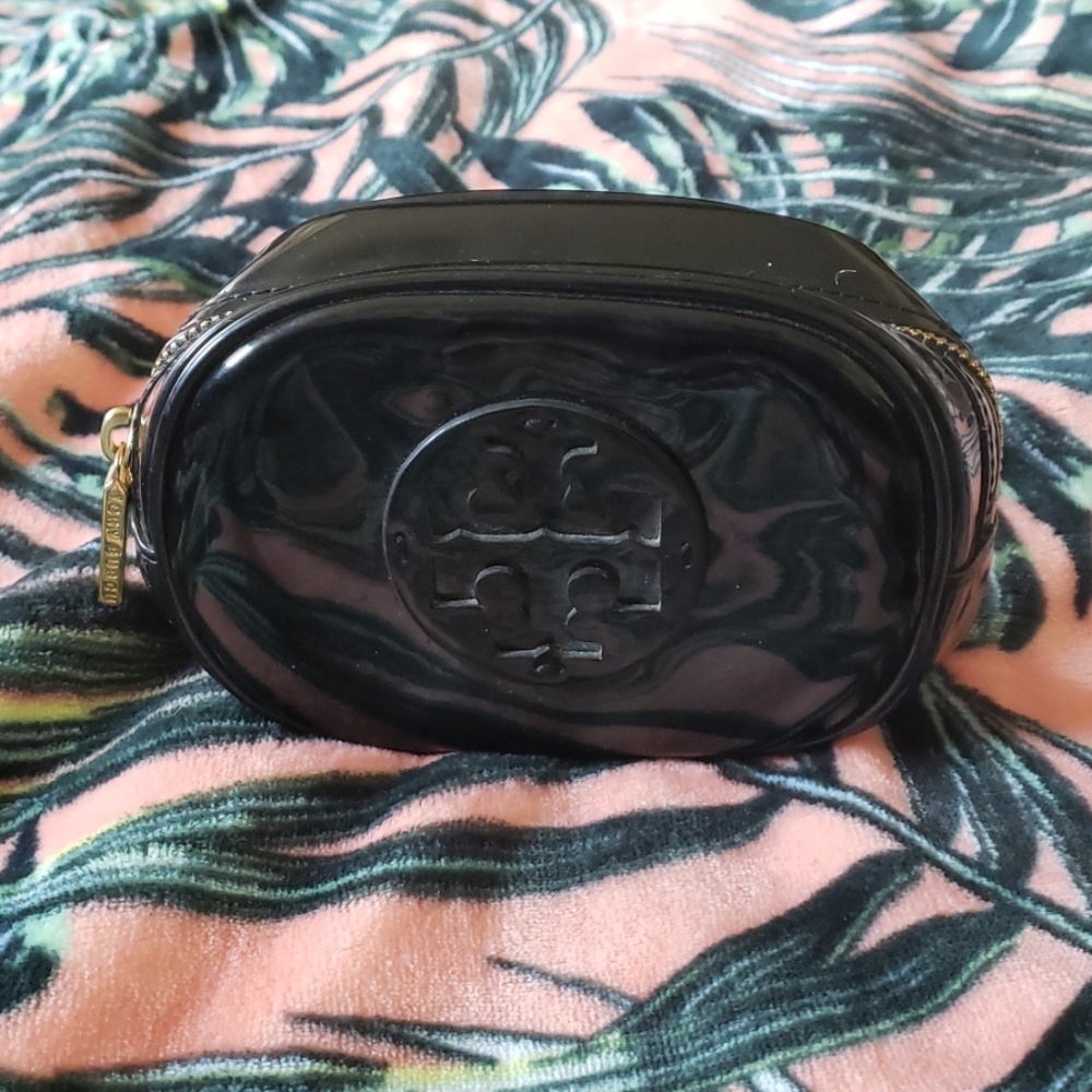 TORY BURCH Black Patent Leather Cosmetic Bag